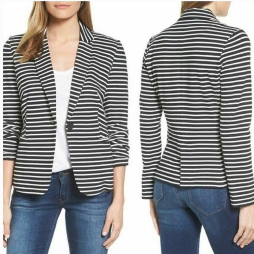 Olivia Moon Black and White Striped Blazer